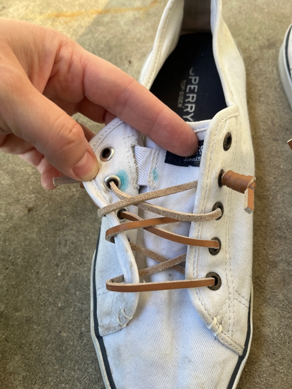 Sperry Pier View White Canvas Boat Shoes with Brown Leather Laces - Picture 5 of 7